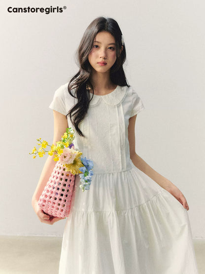 "Sakura Letter" Lace Doll Collar Waist-Fit Midi Dress WW2026004