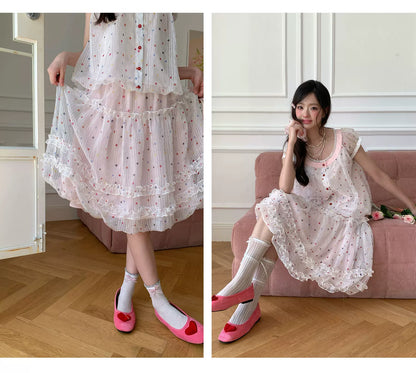 “Strawberry Boba Daydream” Pink Polka Dot Bubble Skirt Set