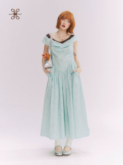 “Heartfelt Rendezvous” Mint Green French Embroidered Cutout Dress