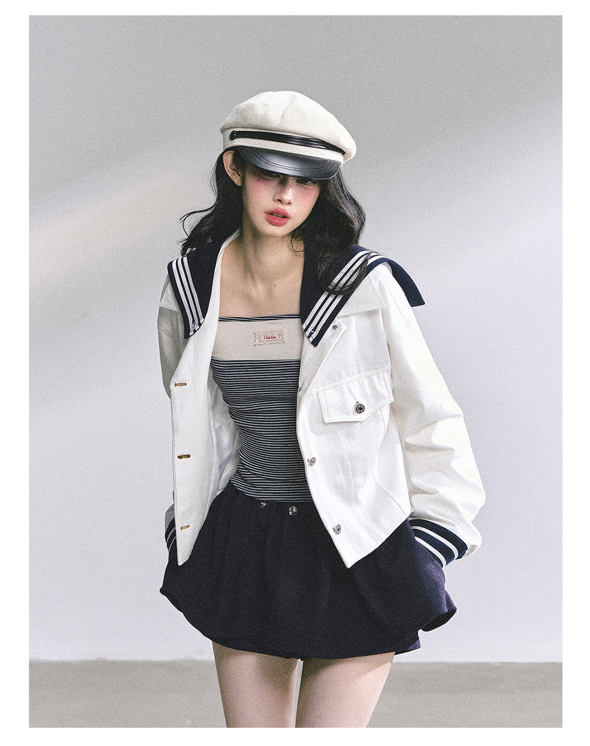 少也眼 "New York Art Museum" Detachable Sailor-Collar Denim Jacket 5764567
