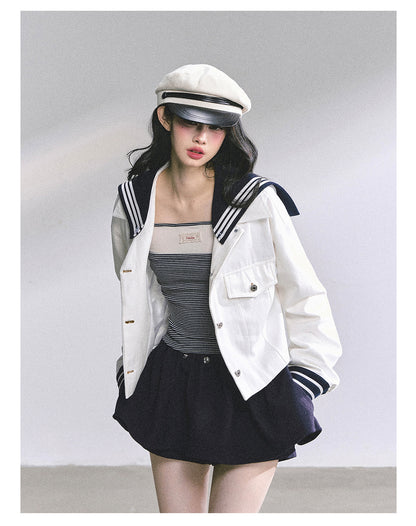 少也眼 "New York Art Museum" Detachable Sailor-Collar Denim Jacket 5764567