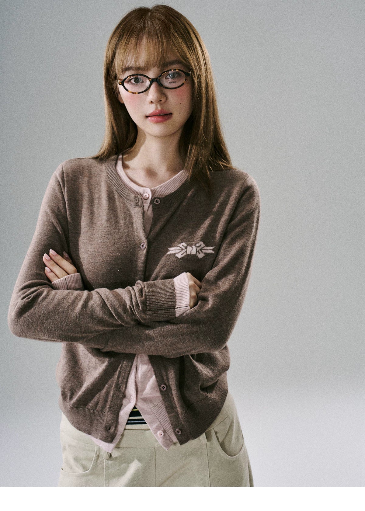LOST FOREST - Brown Pink Bow Layered Cardigan