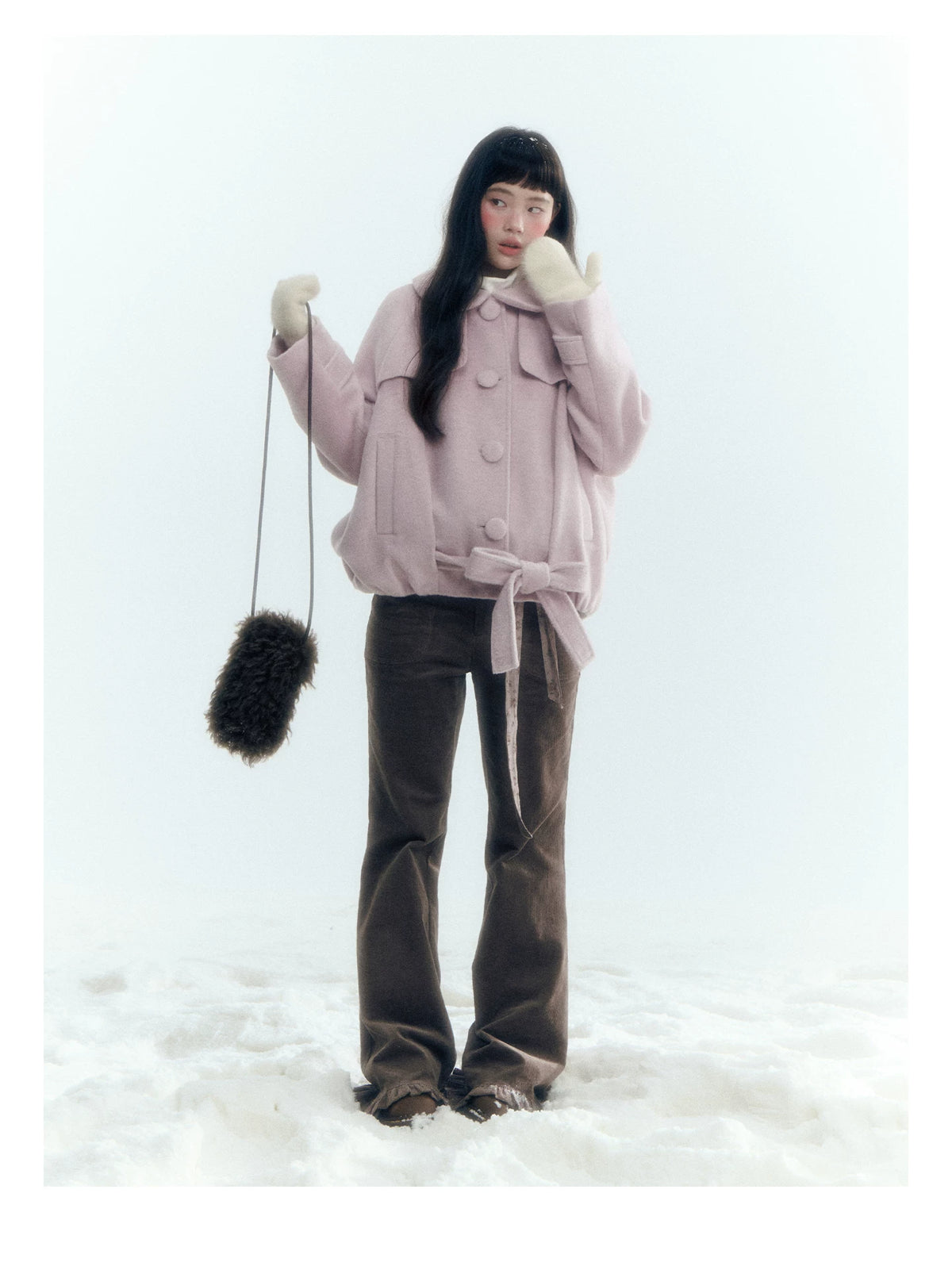 Short Cocoon Wool-Blend Coat (Taro Purple / Oatmeal Gray)