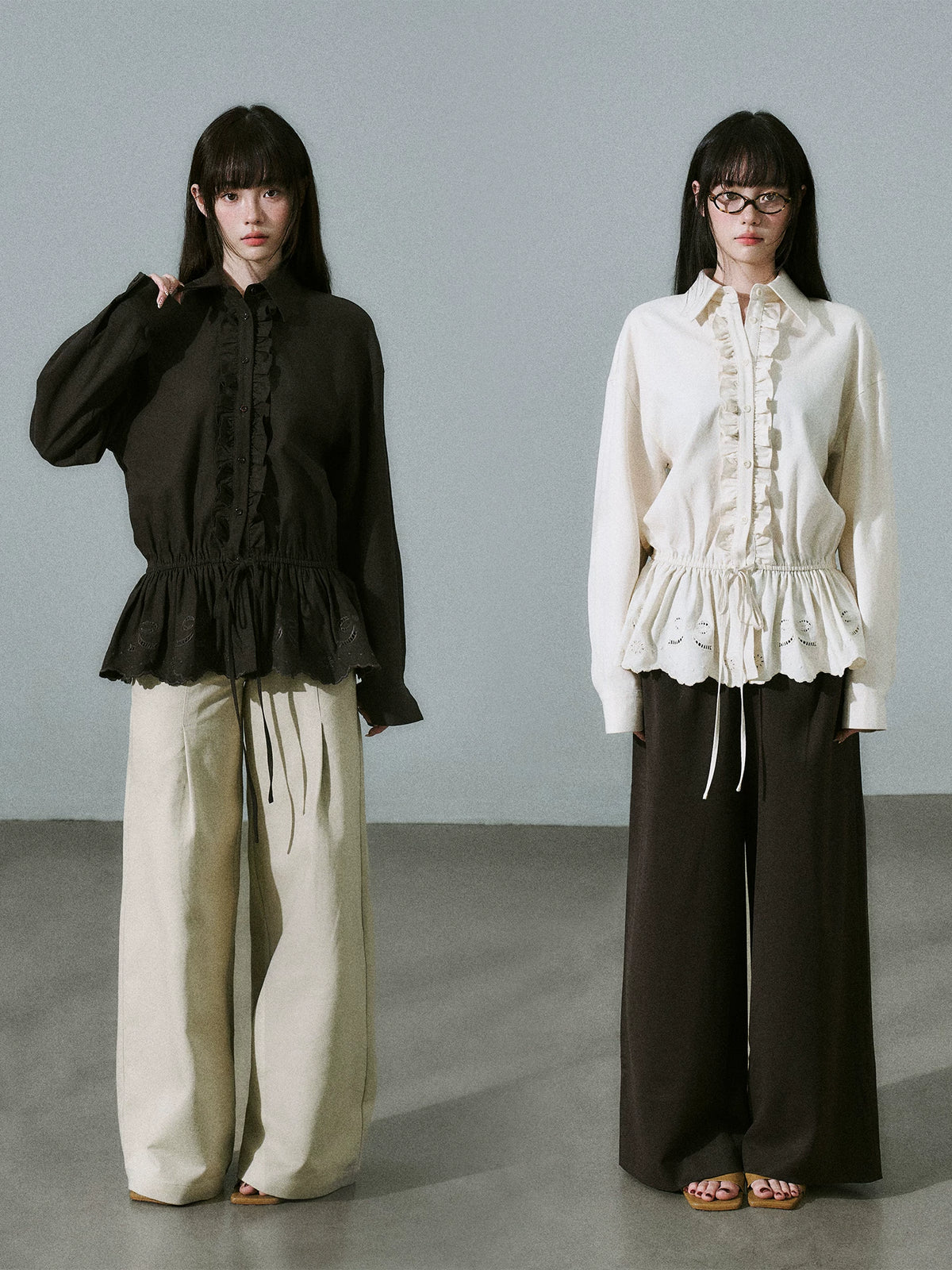 LOST FOREST - Natural Lyocell Cotton Laser-Embroidered Ruffle Shirt