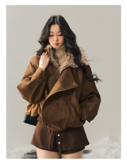 少也眼 "Cloud Veils Over the Mountains" Hepburn-Style Padded Faux Suede Butterfly Coat