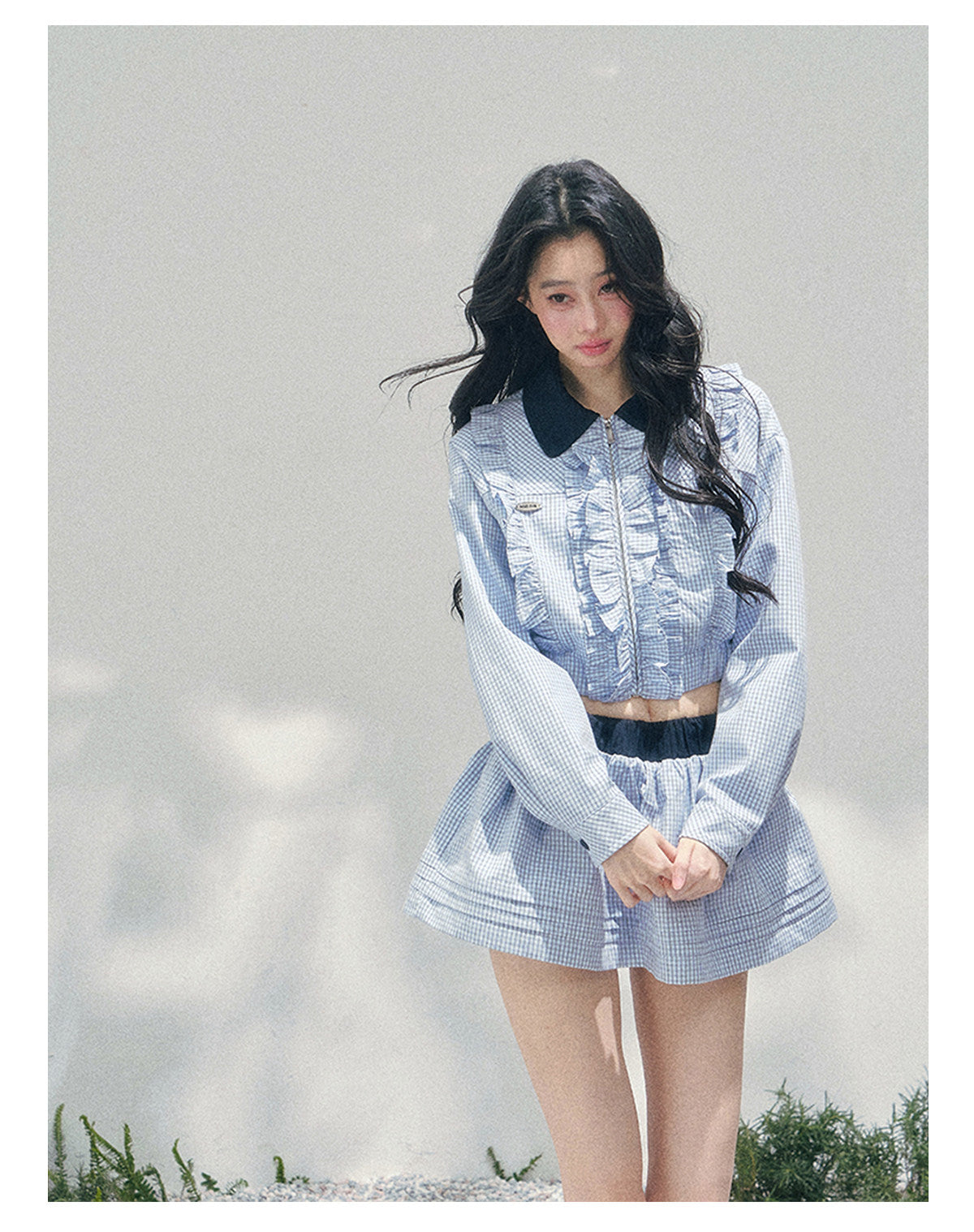 “English Manor” Plaid Cropped Top & Bubble Mini Skirt Set