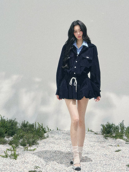 “Brewer Academy” Corduroy Bubble Hem Mini Dress