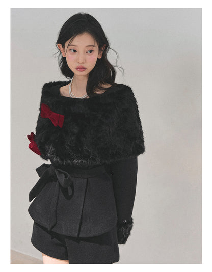 少也眼 “Drifting Through Her Dreams” – Winter Luxe Three-Piece Cape Set - Midnight Black 8746513