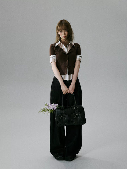 LOST FOREST - Brown & Pink Faux-Layered Lyocell Wool Top