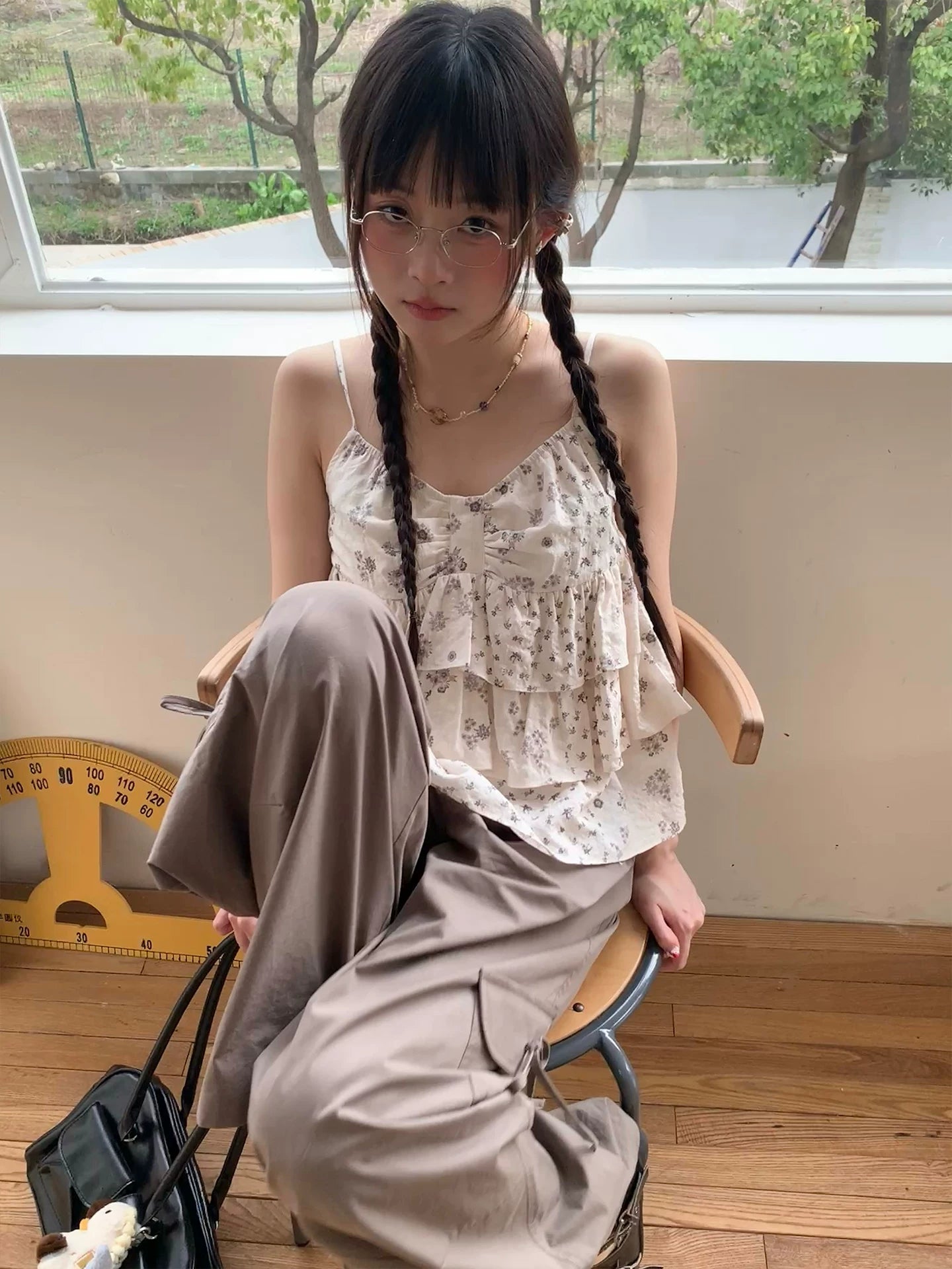 "Street Stroll Girl" Sage Gray Cotton Wide-Leg Cargo Pants