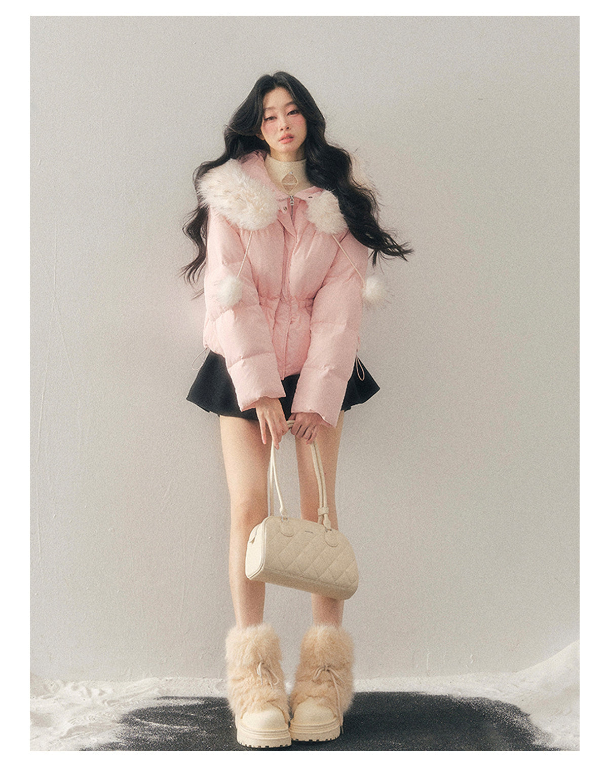 少也眼 "Snowfall on Her" White Duck Down Jacket – Soft Blush Edition