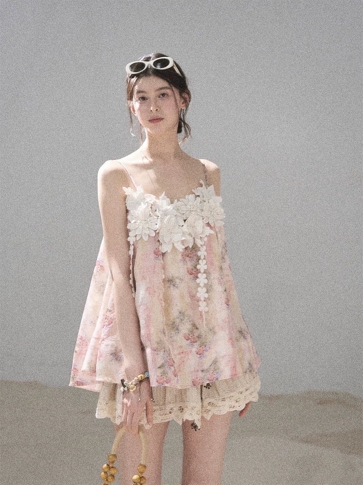 "Unscripted Romance" Dried Rose Embroidered Floral Cami Top