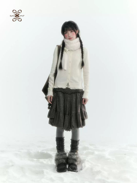 Horridale - Cloud White Ruffle Trim Embroidered Knit Top