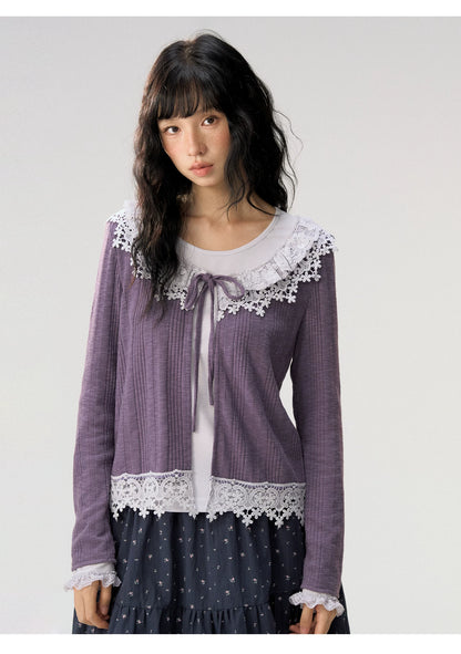 [CAN] “Rose in Bloom” Lavender Knit Cardigan & Floral Skirt 3-Piece Set