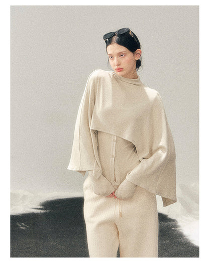 少也眼 "Moss Whisper" Ivory Two-Tone Shawl T-Shirt Two-Piece Set