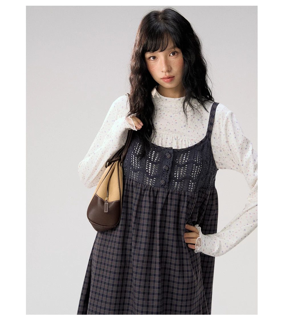 [CAN] "Double Dot Floral Raft" White Floral Lace-Trim Long Sleeve Top