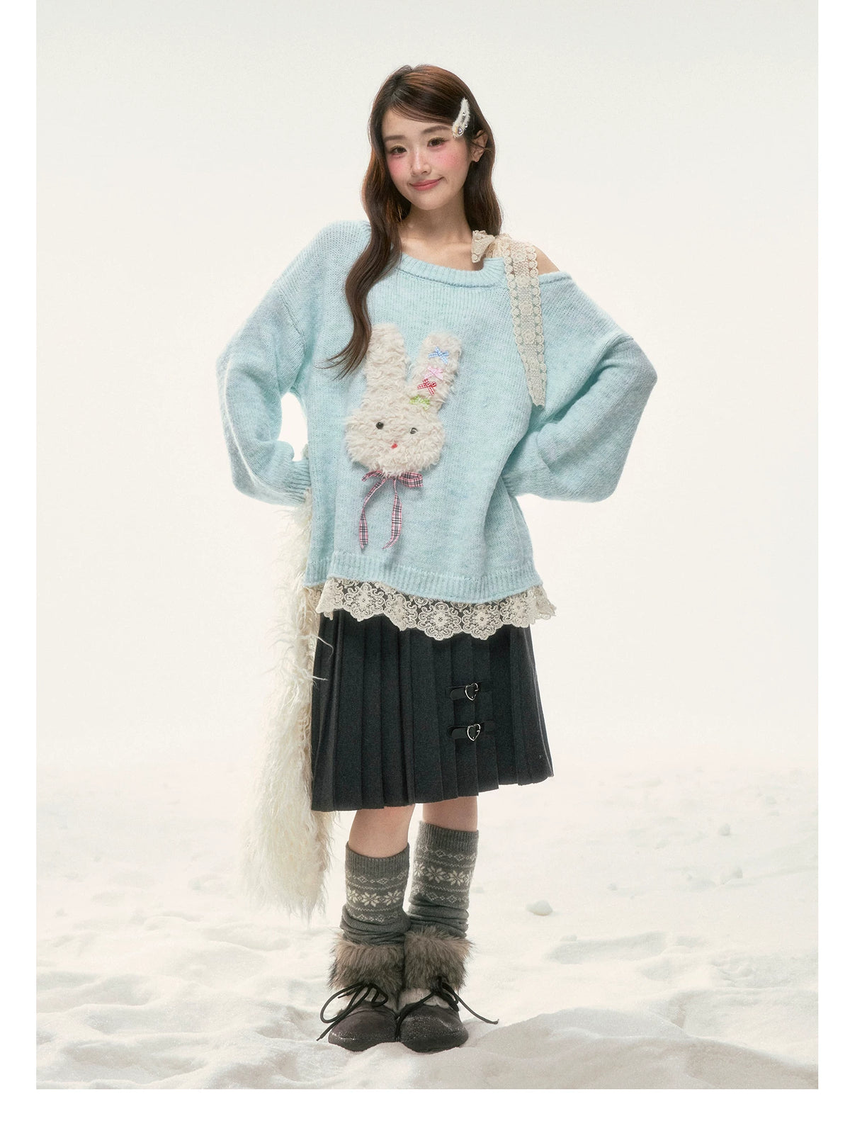 BIBIBENCY - Light Blue Bunny Alpaca-Blend Sweater