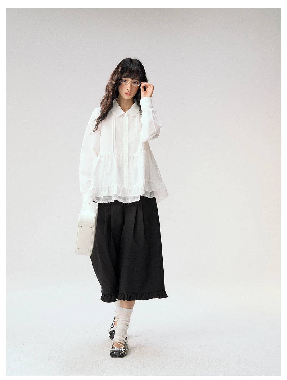 [CAN] "Misty Gardenia" White Lace Ruffle Doll Collar Blouse