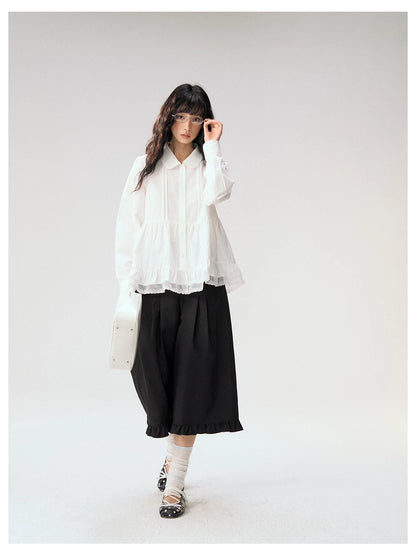 [CAN] "Misty Gardenia" White Lace Ruffle Doll Collar Blouse
