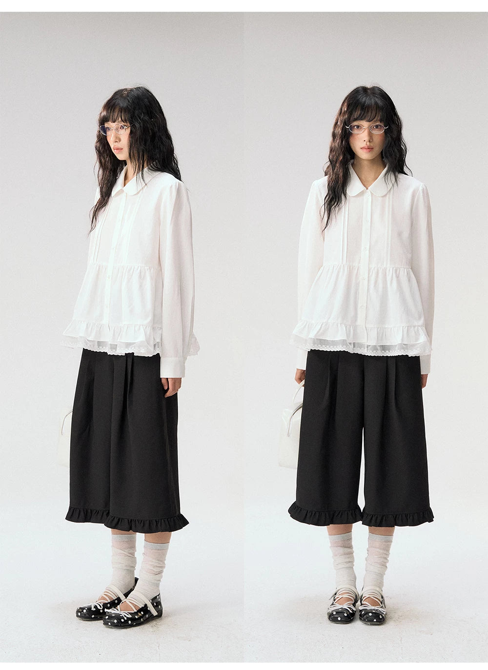 [CAN] "Misty Gardenia" White Lace Ruffle Doll Collar Blouse