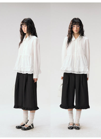 [CAN] "Misty Gardenia" White Lace Ruffle Doll Collar Blouse