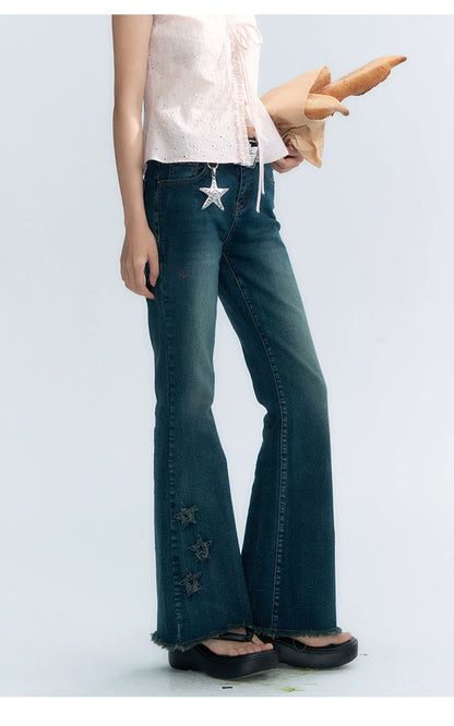 "Vintage Stardust" Star Embroidered Flared Jeans
