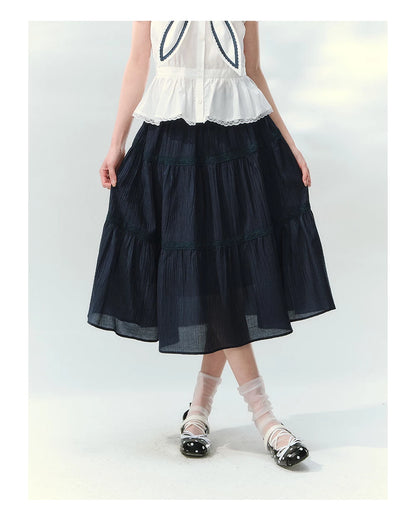 “Letter from Sea Isle” White & Navy Sailor Collar Blouse and Tiered Skirt Set
