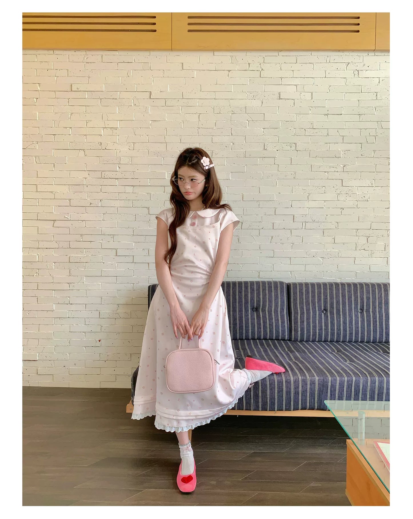 “Rose Milk Reverie” Pink Doll Collar A-Line Dress