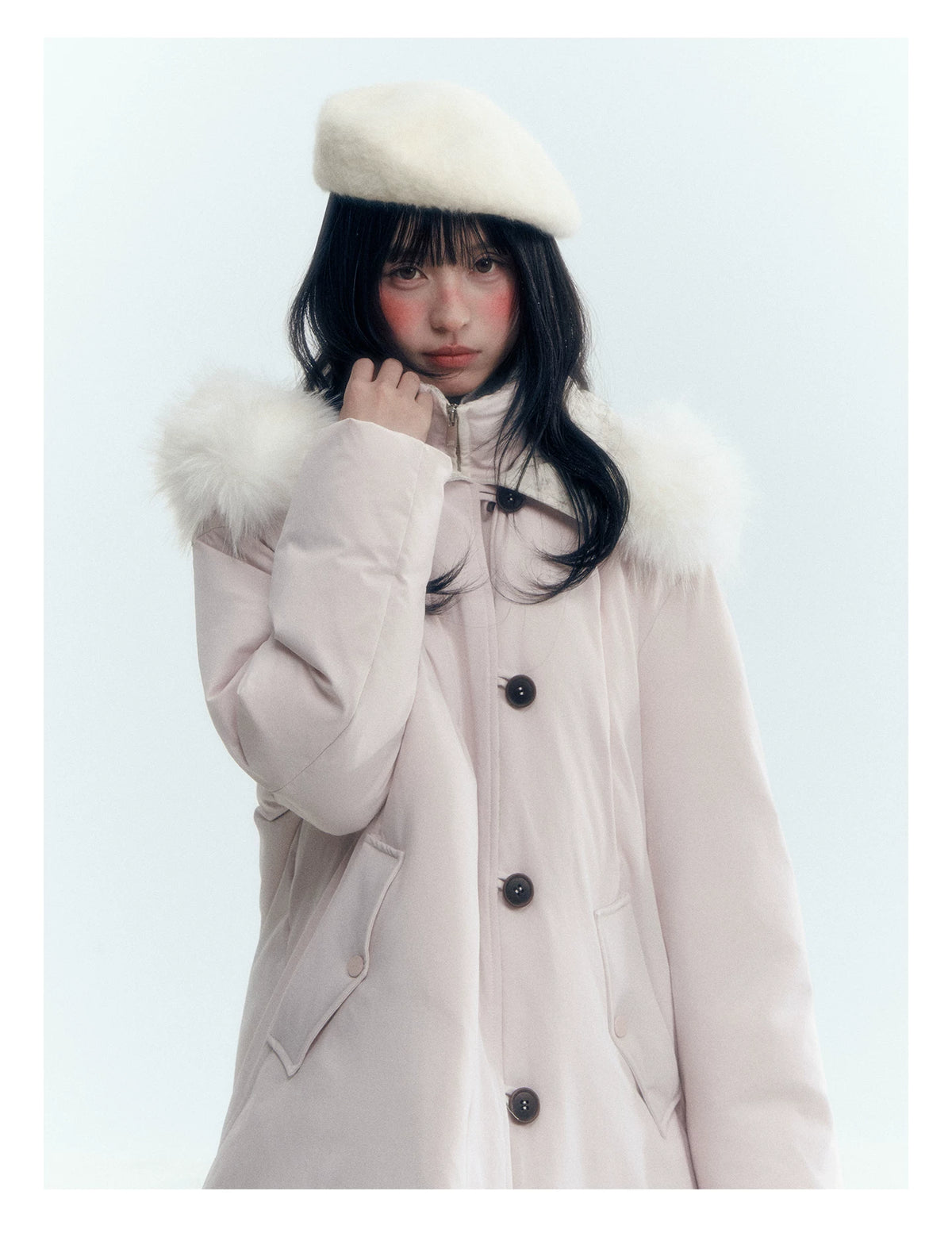 Horridale - Snow-Dusted Floral 90% White Duck Down Puffer Jacket (Light Peach Pink / Silver Gray)