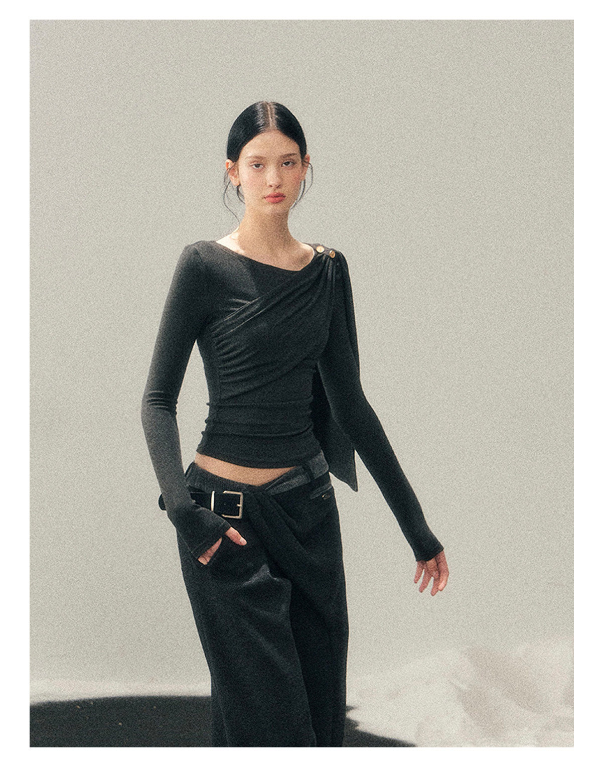 181225 “She Is Lighter Than the Wind” Streamer-Neck Top - Deep Rock Gray