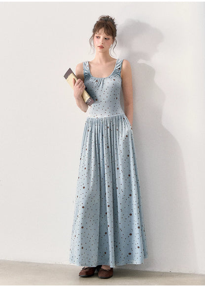 [TMMG] Vintage Polka Dot Velvet Dress & Fitted Ribbed Cardigan Set