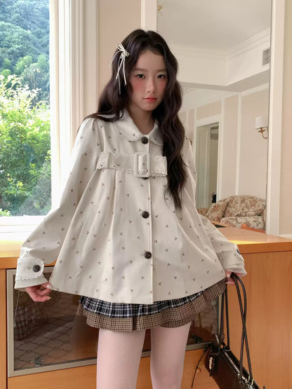 [RF] “Snowflake Milk Foam” Cream Floral Single-Breasted Waist-Defined Jacket