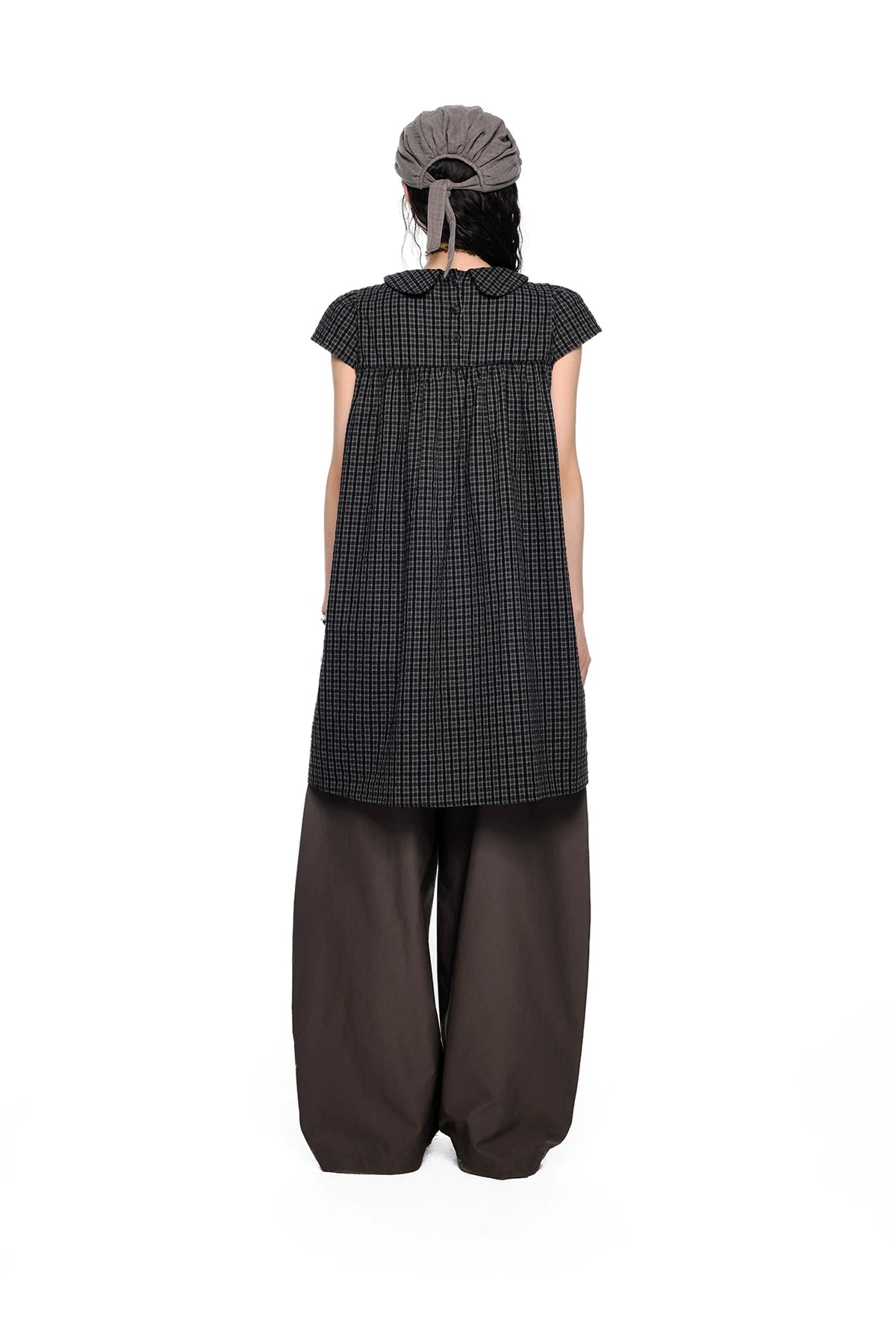 EZEK | Peter Pan Collar Gingham Shirt with Bubble Sleeves