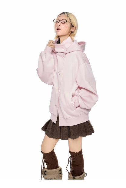 EZEK | Preppy Hooded Wool Blend Jacket with Button Front