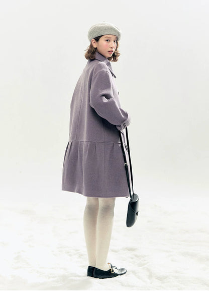"Winter Chime" Double-Breasted Quilted Wool-Blend Coat (Smoky Purple/ Ash Gray)