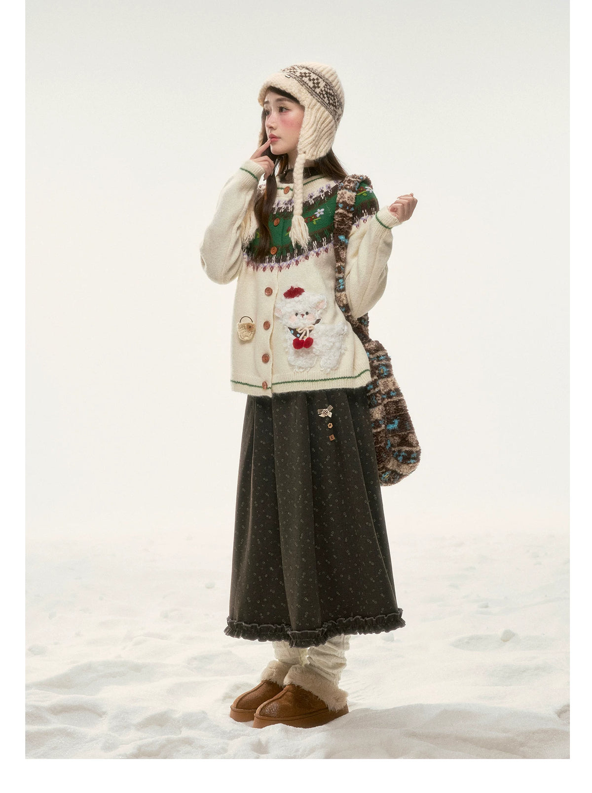 BIBIBENCY - Ivory Fair Isle Knit Cardigan