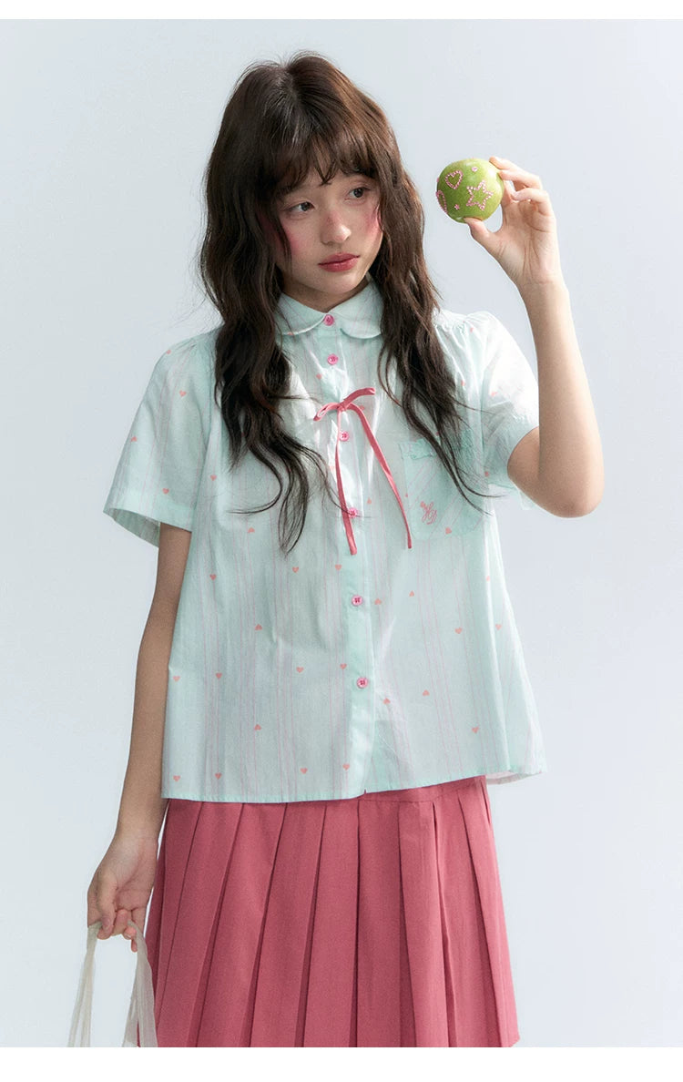 "Summer Sweetheart" Heart Stripe Blouse & Pleated Skirt Set