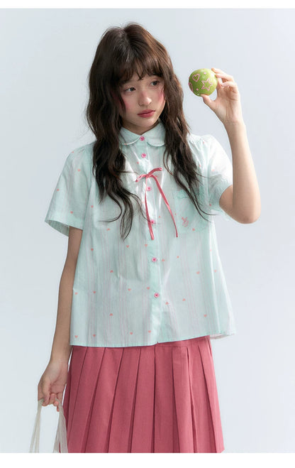 "Summer Sweetheart" Heart Stripe Blouse & Pleated Skirt Set
