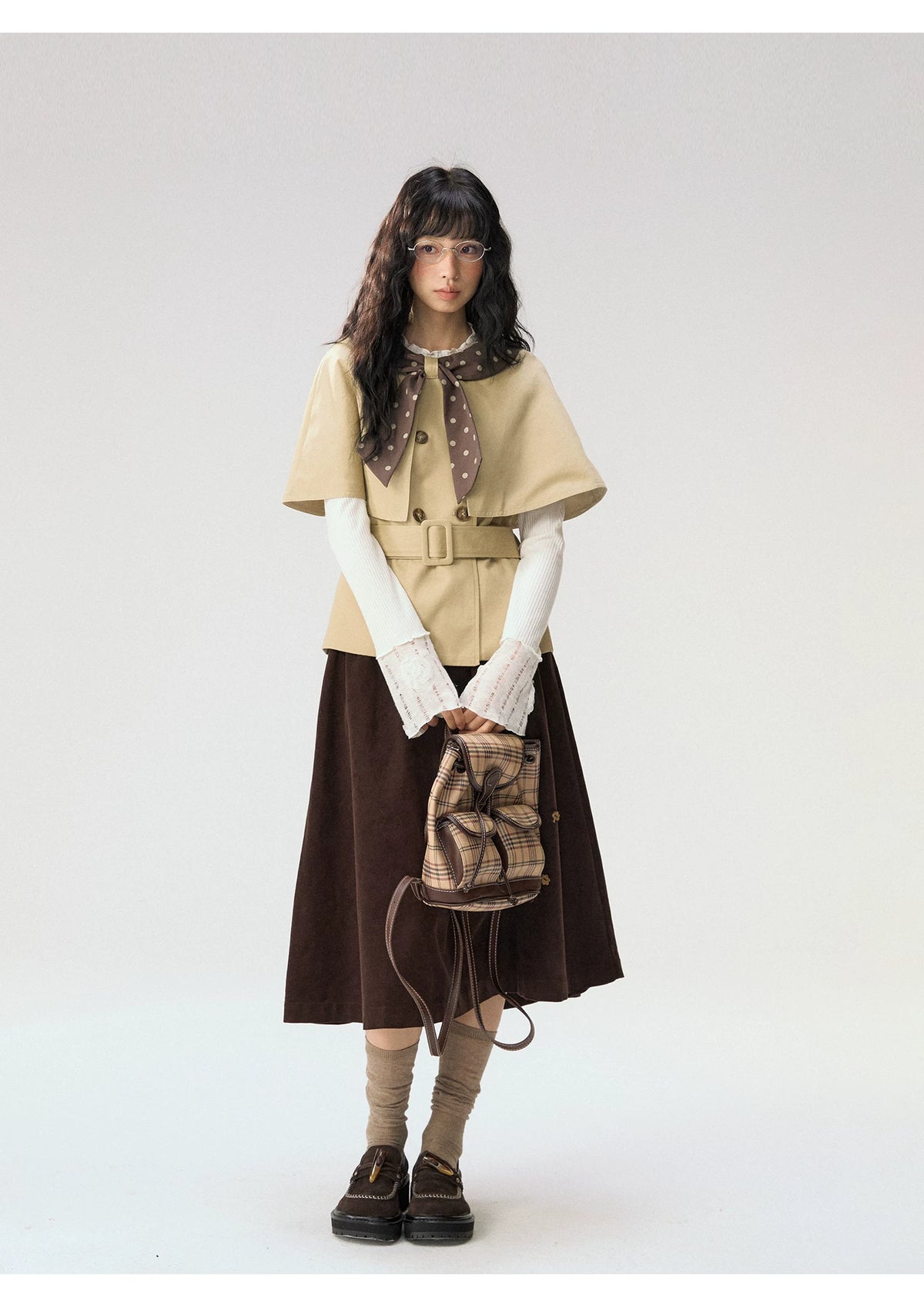 [CAN] “Caramel Glow” Brown Corduroy High-Waist A-Line Skirt
