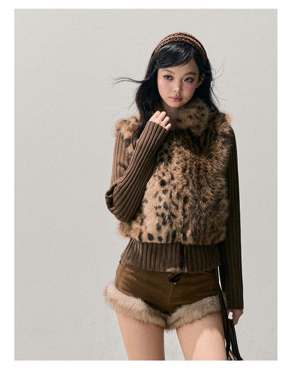 少也眼 "Soft Landing" Faux-Layered Leopard Fur Jacket 54136543
