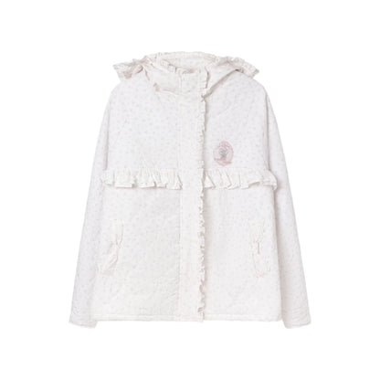 KYOUKO - Pink Floral Quilted Hooded Jacket with Tulip Appliqué Embroidery