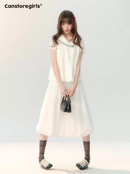 "Sea Breeze Chronicle" White Sailor Collar Skirt Set LL2026185