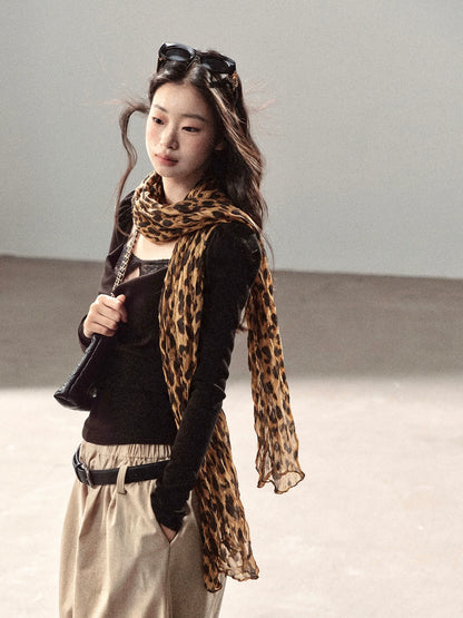 AOMALM - Korean-Style Leopard Print Shawl Scarf