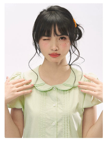 "Mint Forest" Mint Green Double Collar Tiered A-Line Midi Dress