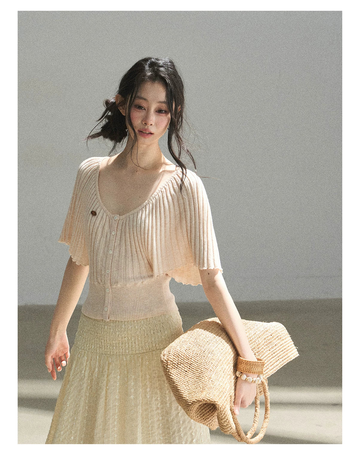 "Orange Sugar Glow" Blush Pink Convertible Off-Shoulder Knit Top