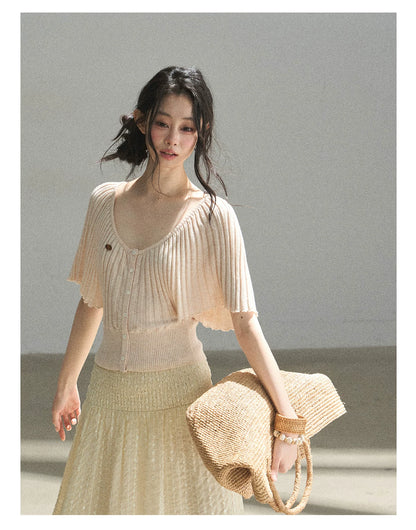 "Orange Sugar Glow" Blush Pink Convertible Off-Shoulder Knit Top