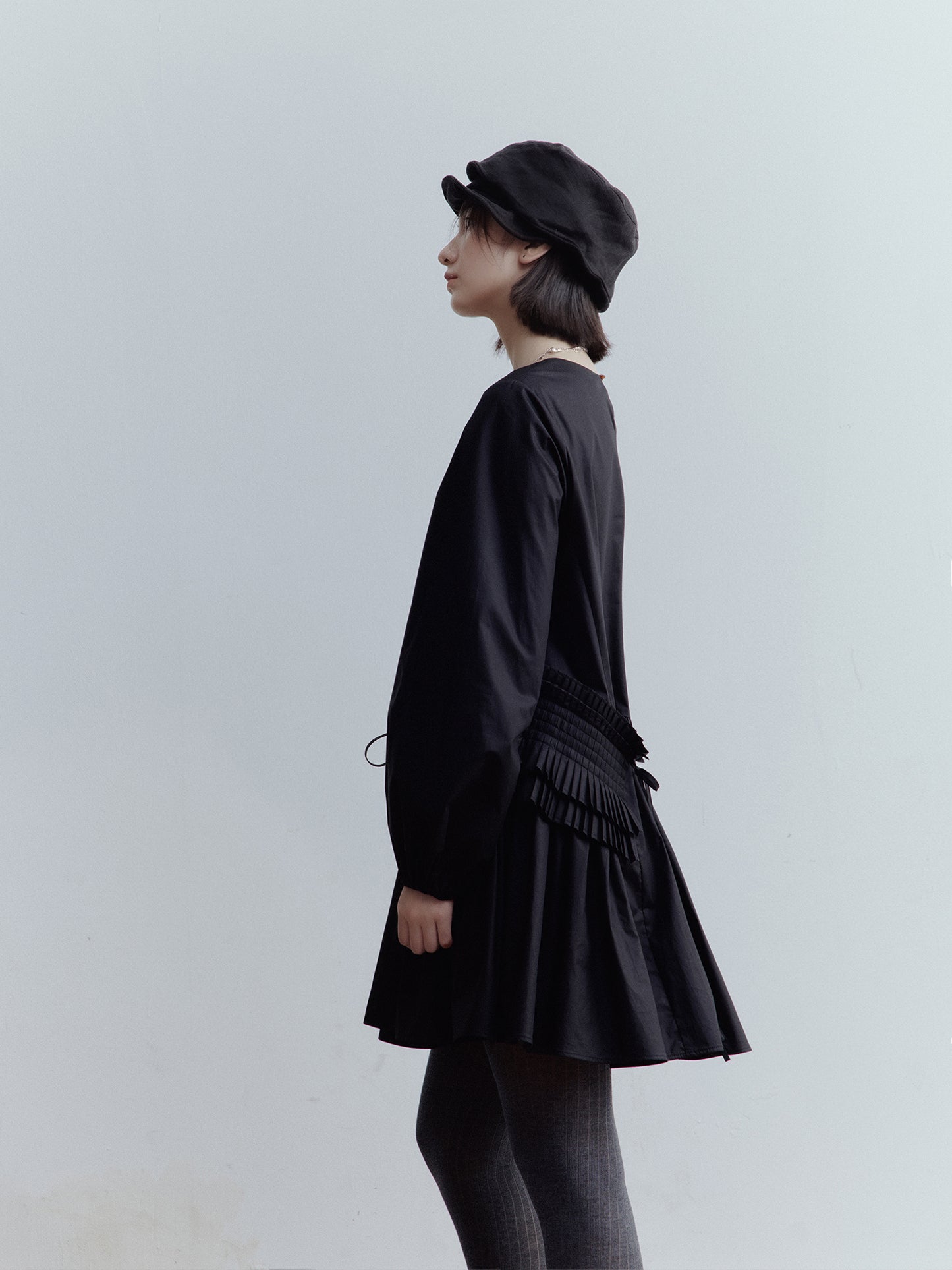 FUSSED Fragmented Dream Noir Pleated Cotton Doll Dress FOF-25SS159b