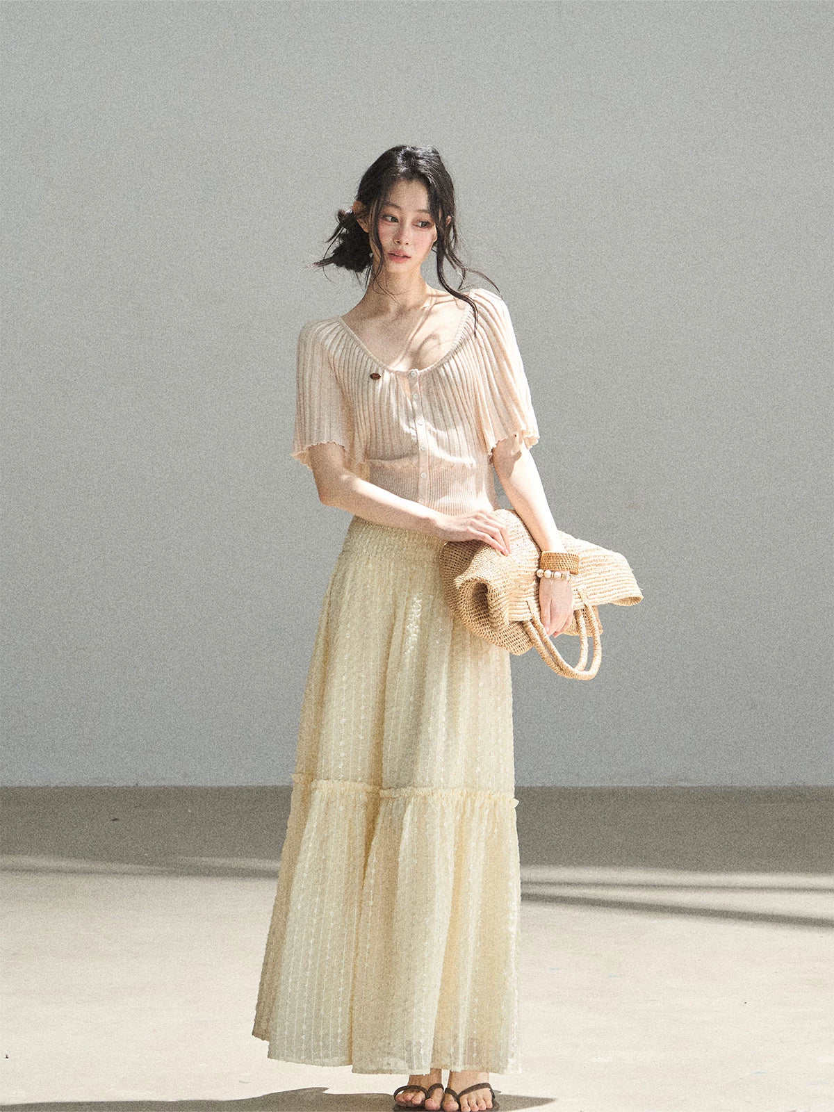 "Orange Sugar Glow" Blush Pink Convertible Off-Shoulder Knit Top