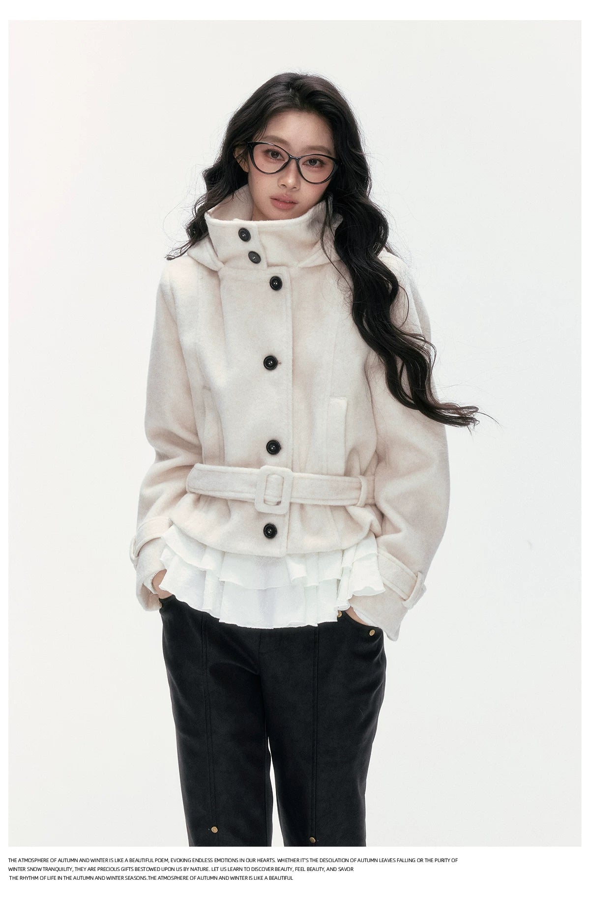 24olvides - Beige Hooded Wool-Blend Coat with Waist Belt