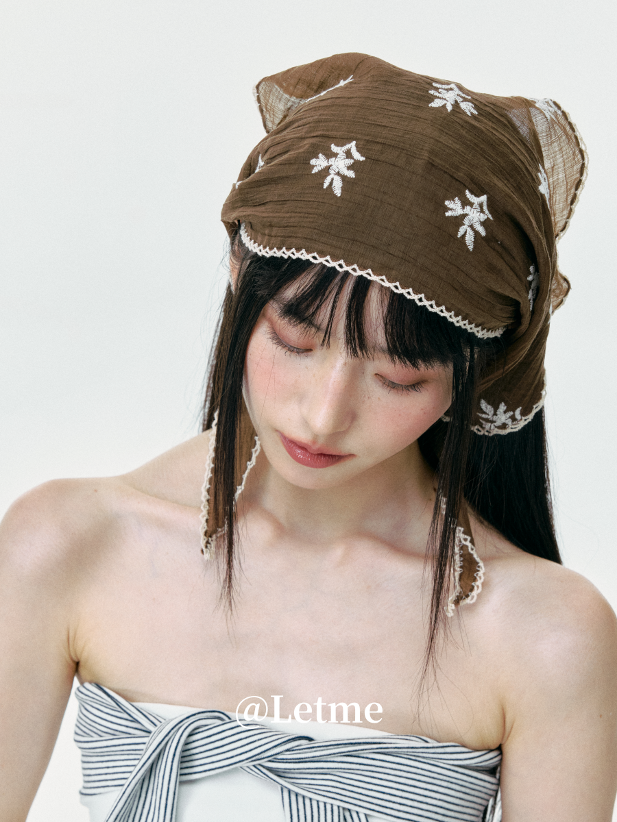 Dusty Mocha Lace Triangle Scarf – Lightweight Multi-Way Headscarf & Shawl